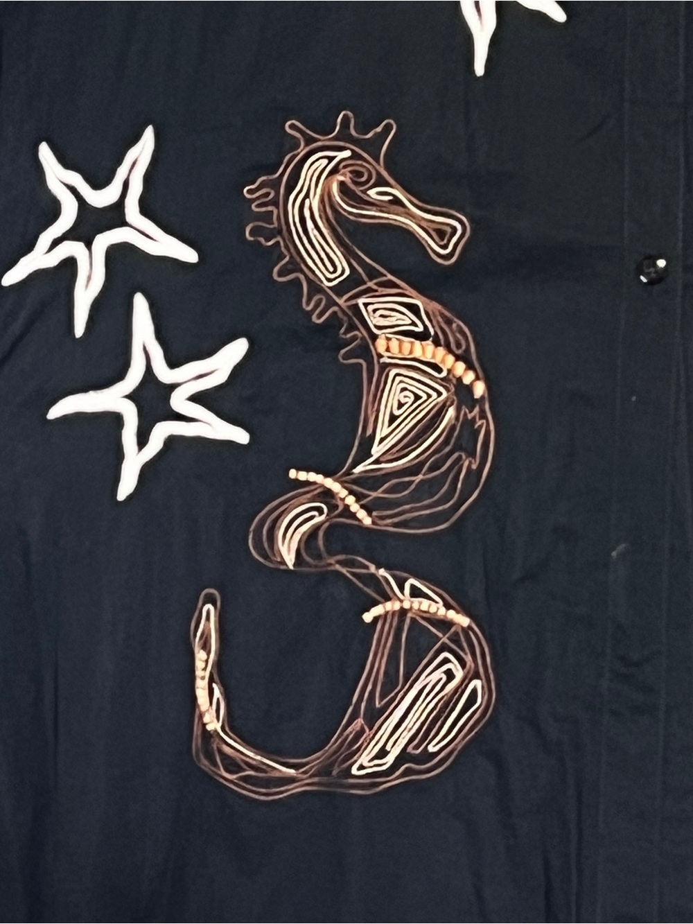 MICHAEL SIMON NY Black Cotton Beaded Seahorse Starfish Shirtdress Tunic Size XL - Picture 6 of 13